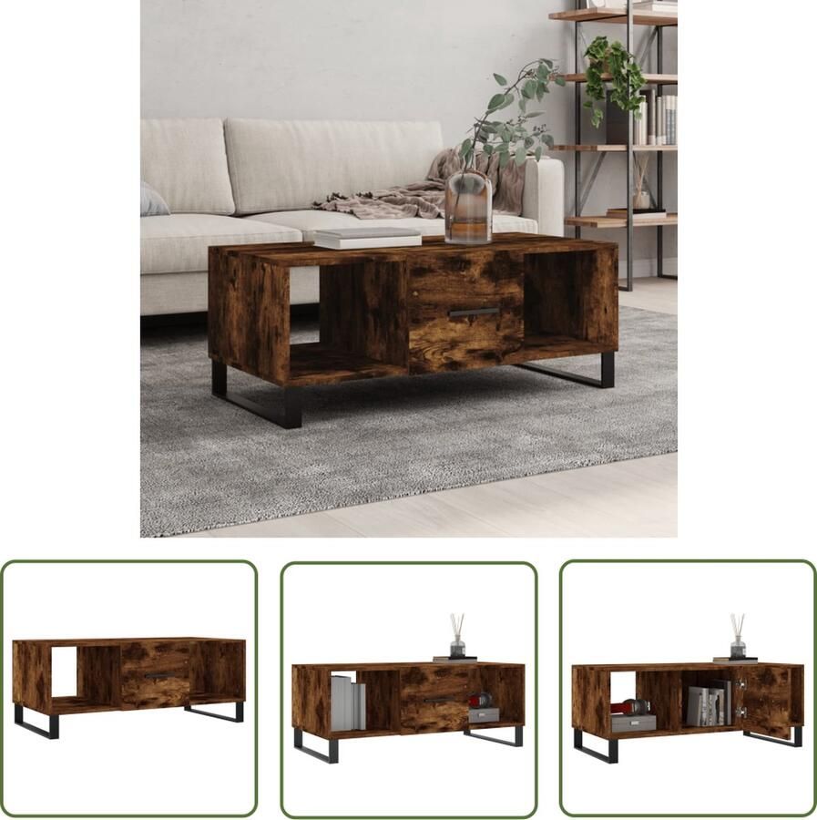 The Living Store Salontafel Gerookt Eiken 102 x 50 x 40 cm Trendy Design - Foto 2