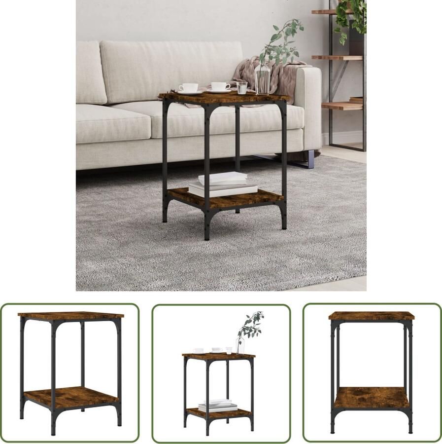 The Living Store Salontafel Gerookt Eiken 40 x 40 x 55 cm Opbergruimte Stevig Blad Stabiel Frame Salontafel Houten Salontafel Met Opbergruimte Gerookte Eiken Meubilair Moderne Salontafel - Foto 3