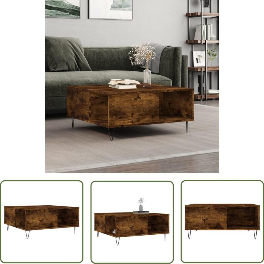 The Living Store Salontafel Gerookt Eiken 80 x 80 x 36.5 cm Duurzaam hout en metalen poten Salontafel Houten Salontafel Bijzettafel Design Salontafel Bruine Salontafel - Foto 2