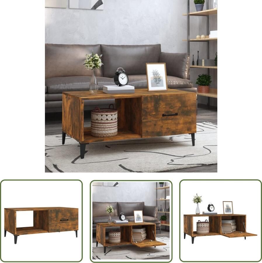 The Living Store Salontafel Gerookt Eiken 90 x 50 x 40 cm Bewerkt hout ijzer - Foto 2