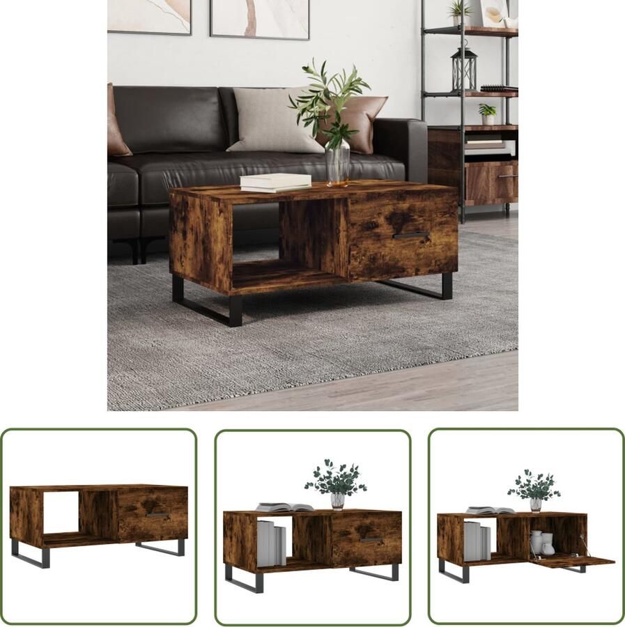 The Living Store Salontafel Gerookt eiken 90 x 50 x 40 cm Duurzaam hout Praktische opbergruimte Salontafel Bijzettafel Houten Salontafel Met Lade Bruine Salontafel - Foto 2