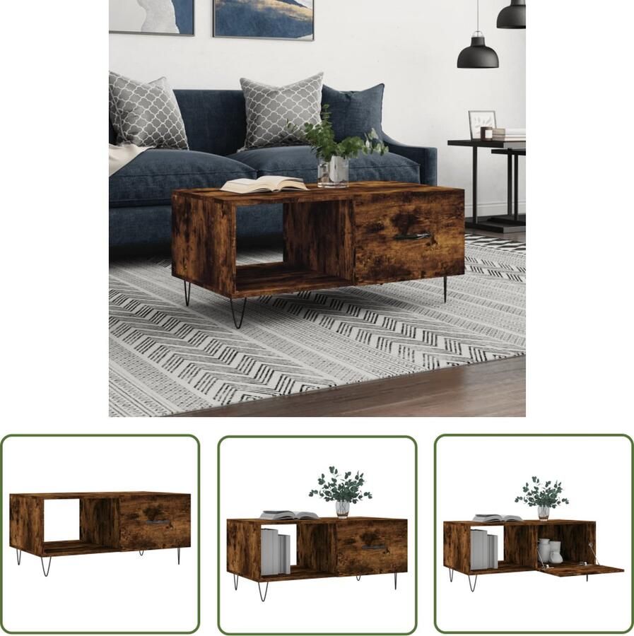 The Living Store Salontafel Gerookt Eiken 90 x 50 x 40 cm Duurzaam hout Voldoende opbergruimte Salontafel Bijzettafel Houten Salontafel Met Lade Bruine Salontafel - Foto 2