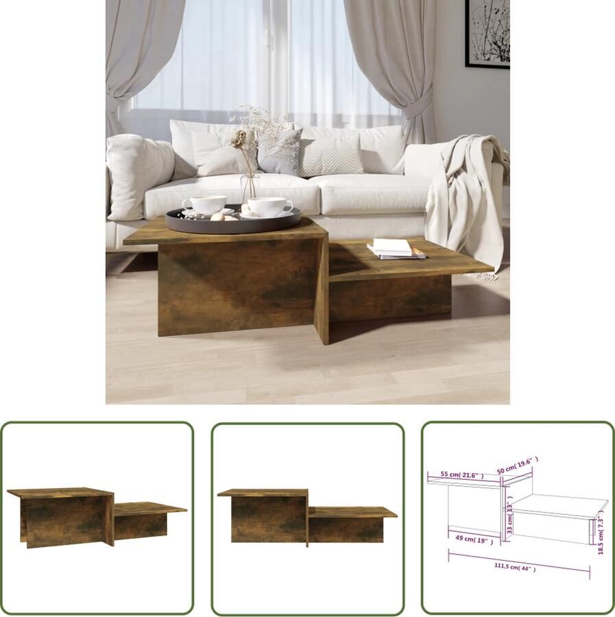 The Living Store Salontafel Gerookt Eiken Bewerkt Hout 111.5 x 50 x 33 cm Elegant Ontwerp - Foto 2