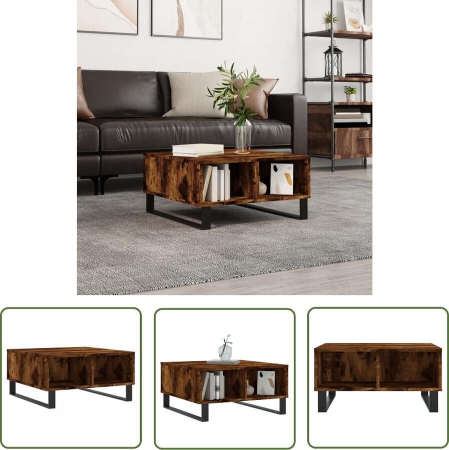 The Living Store Salontafel Gerookt Eiken Bewerkt Hout en IJzer 60x60x30 cm