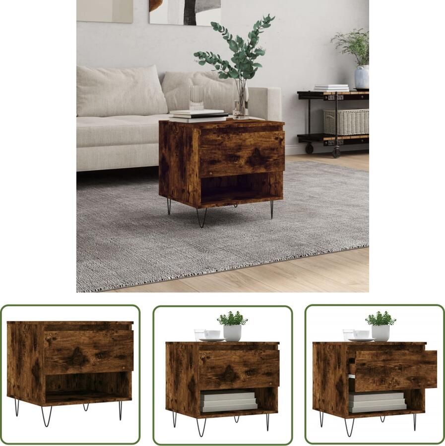 The Living Store Salontafel Gerookt Eiken Bewerkt Hout en Metaal 50 x 46 x 50 cm Duurzaam materiaal Voldoende opbergruimte Stevig tafelblad Metalen poten Montage vereist - Foto 2