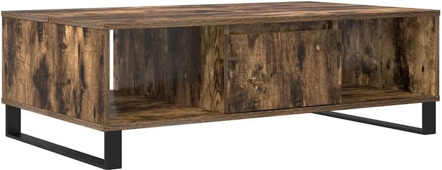 The Living Store Salontafel Gerookt Eiken Bijzettafel met 3 vakken Stabiel tafelblad IJzeren poten 104x60x35cm Montage vereist Salontafel Bijzettafel Houten Salontafel Bruine Salontafel Gerookte Eiken Salontafel - Foto 2