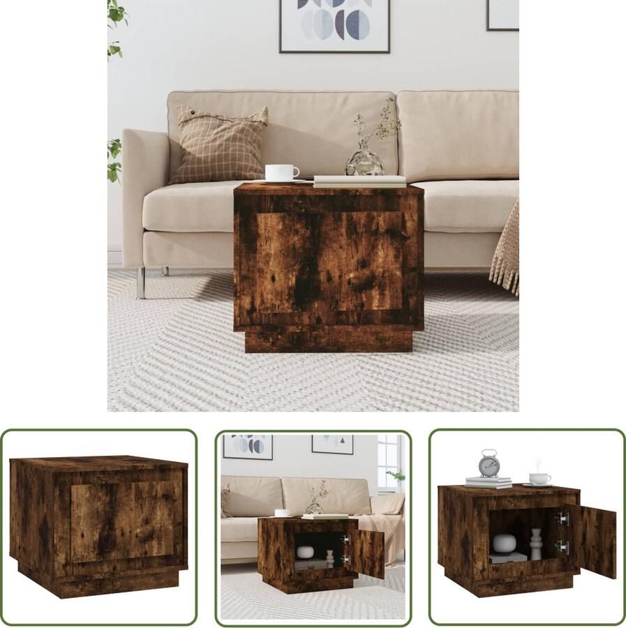 The Living Store Salontafel Gerookt eiken Bijzettafel met opbergruimte 51 x 50 x 44 cm Salontafel Bijzettafel Houten Salontafel Eiken Salontafel Met Opbergruimte - Foto 2