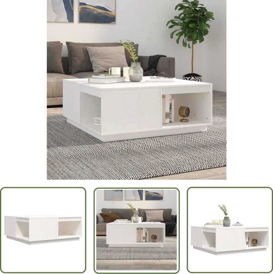 The Living Store Salontafel 100x101x40 5 cm massief grenenhout wit Salontafel Bijzettafel Hout Grenenhout Wit - Foto 2
