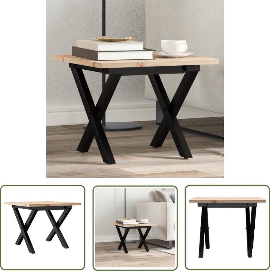 The Living Store Salontafel X-frame 50x50x35 cm massief grenenhout en gietijzer Salontafel Tafeltje Koffietafel Hout Grenenhout - Foto 2