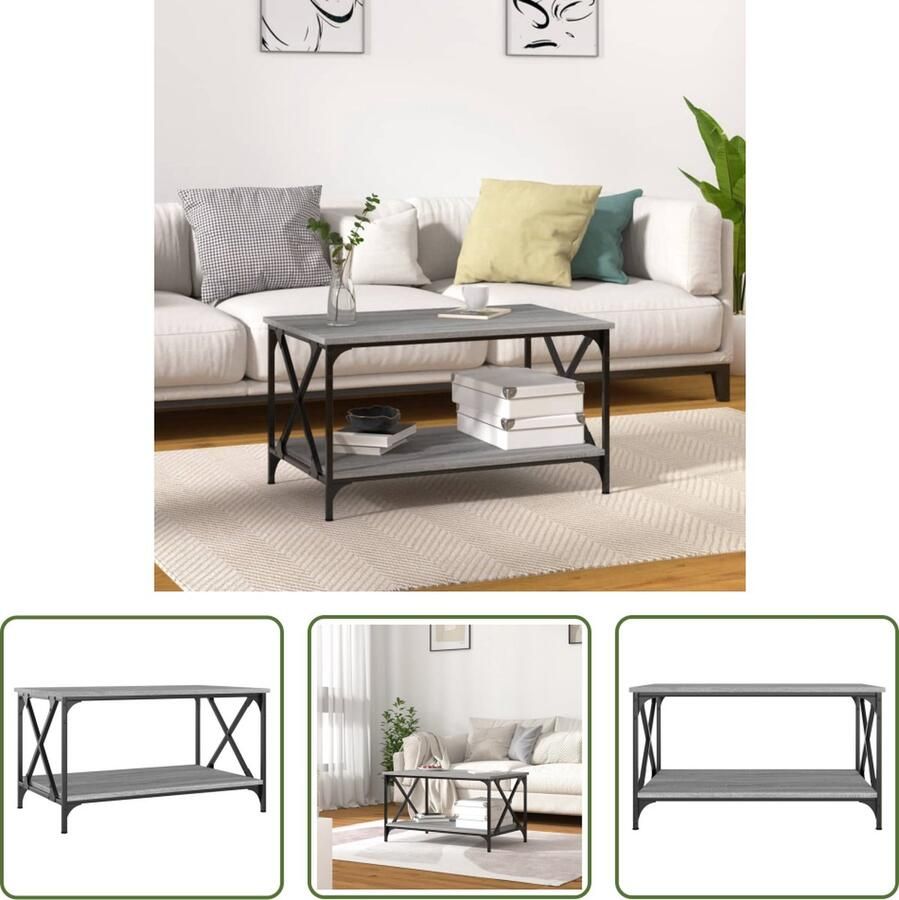 The Living Store Salontafel 80x50x45 cm bewerkt hout en ijzer grijs sonoma eiken Salontafel Bijzettafel Houten Tafel Grijze Tafel Salon Meubilair - Foto 2