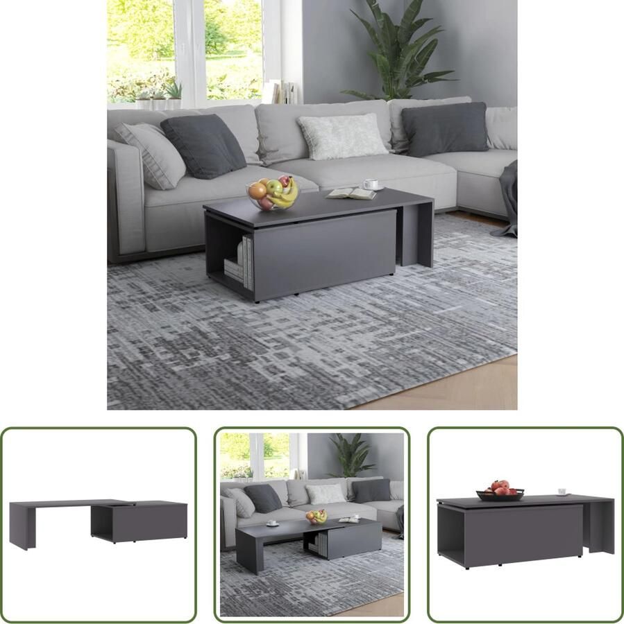 The Living Store Salontafel Grijs bewerkt hout 150 x 50 x 35 cm Verfijnd vakmanschap - Foto 2