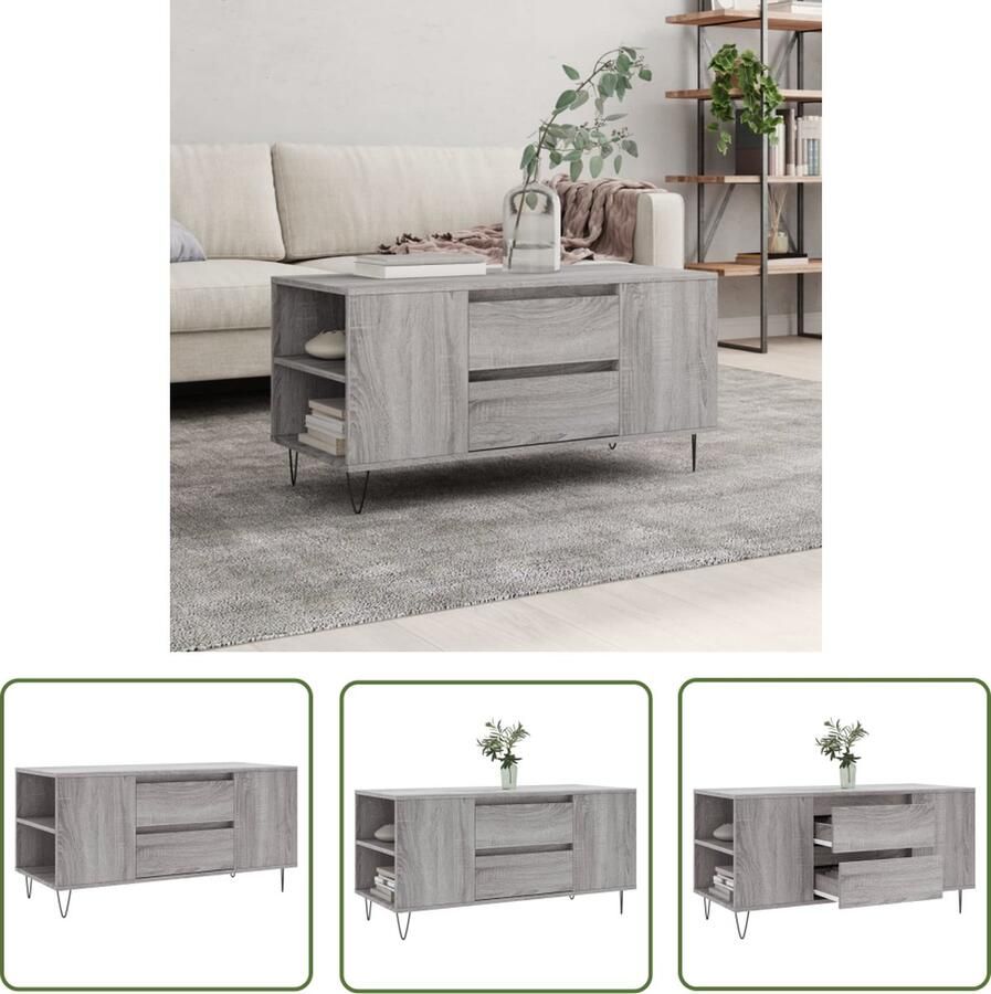 The Living Store Salontafel 102x44 5x50 cm bewerkt hout grijs sonoma eikenkleur Salontafel Houten Salontafel Grijze Salontafel Design Salontafel Tv Tafellaar - Foto 2