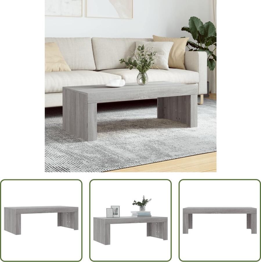 The Living Store Salontafel 102x50x36 cm bewerkt hout grijs sonoma eikenkleurig Salontafel Houten Salontafel Grijze Salontafel Modern Design Sonoma Eiken