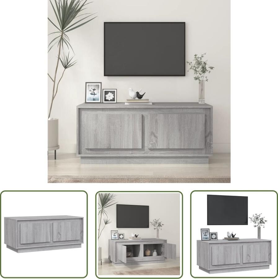 The Living Store Salontafel Grijs Sonoma Eiken 102x50x44 cm Opbergvakken en Deuren Salontafel Houten Salontafel Grijze Salontafel Met Lade Salontafel Met Opbergruimte - Foto 2