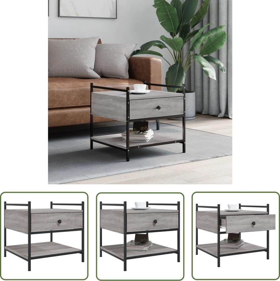 The Living Store Salontafel Grijs Sonoma Eiken 50 x 50 x 50 cm verstelbare poten Salontafel Salontafeltje Houten Salontafel Grijze Salontafel Kleine Salontafel - Foto 2