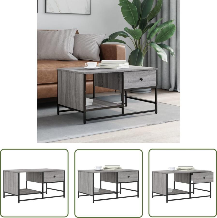 The Living Store Salontafel Grijs Sonoma Eiken 85.5 x 51 x 45 cm Duurzaam hout Voldoende opbergruimte Salontafel Grijze Salontafel Houten Salontafel Bijzettafel Salon Meubilair - Foto 2