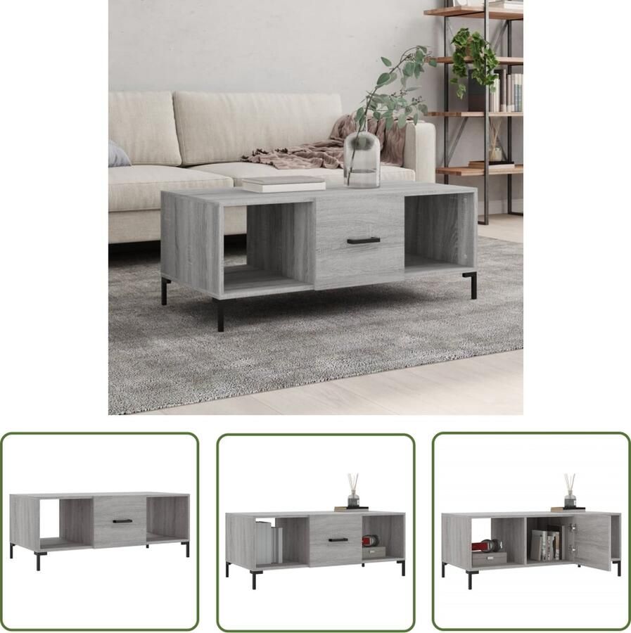The Living Store Salontafel Grijs Sonoma Eiken Bewerkt hout en ijzer 102 x 50 x 40 cm Duurzaam en praktisch Salontafel Bijzettafel Houten Salontafel Grijze Salontafel Design Salontafel - Foto 2