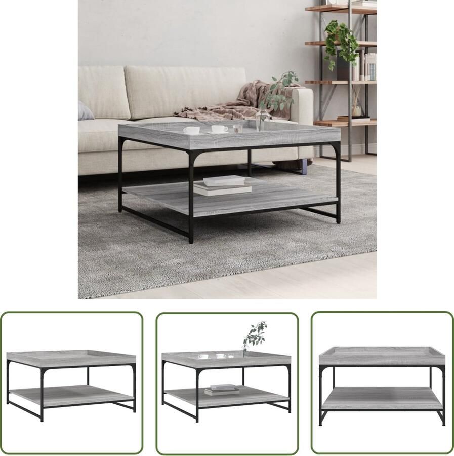 The Living Store Salontafel Grijs Sonoma Eiken Bewerkt Hout en IJzer 80 x 80 x 45 cm Verstelbare Poten Salontafel Grijze Salontafel Houten Salontafel Metalen Salontafel Bijzettafel - Foto 2
