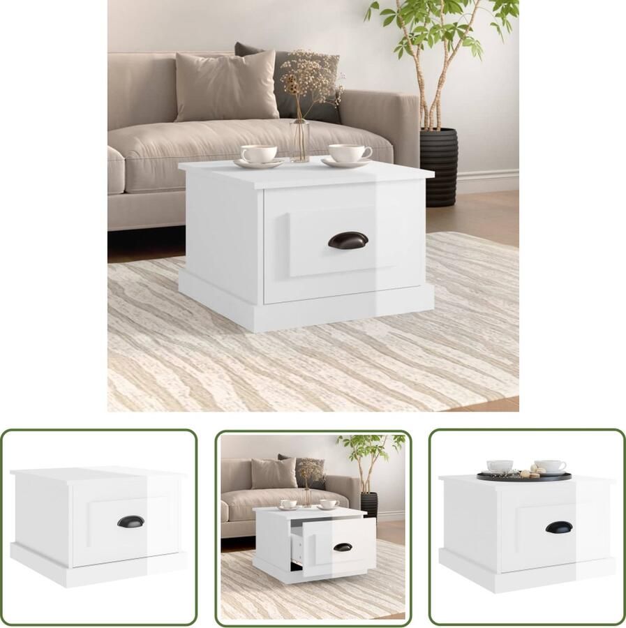 The Living Store Salontafel Hoogglans wit 50 x 50 x 35 cm Duurzaam materiaal Salontafel Bijzettafel Houten Salontafel Witte Salontafel Moderne Salontafel - Foto 2