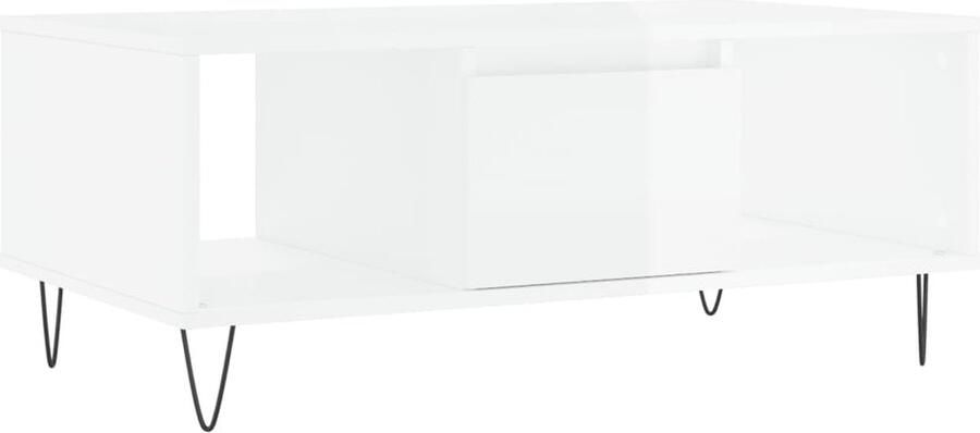 The Living Store Salontafel Hoogglans wit Bewerkt hout en metaal 90 x 50 x 36.5 cm Salontafel Witte Salontafel Houten Salontafel Met Lade Salontafel Met Opbergvak - Foto 5