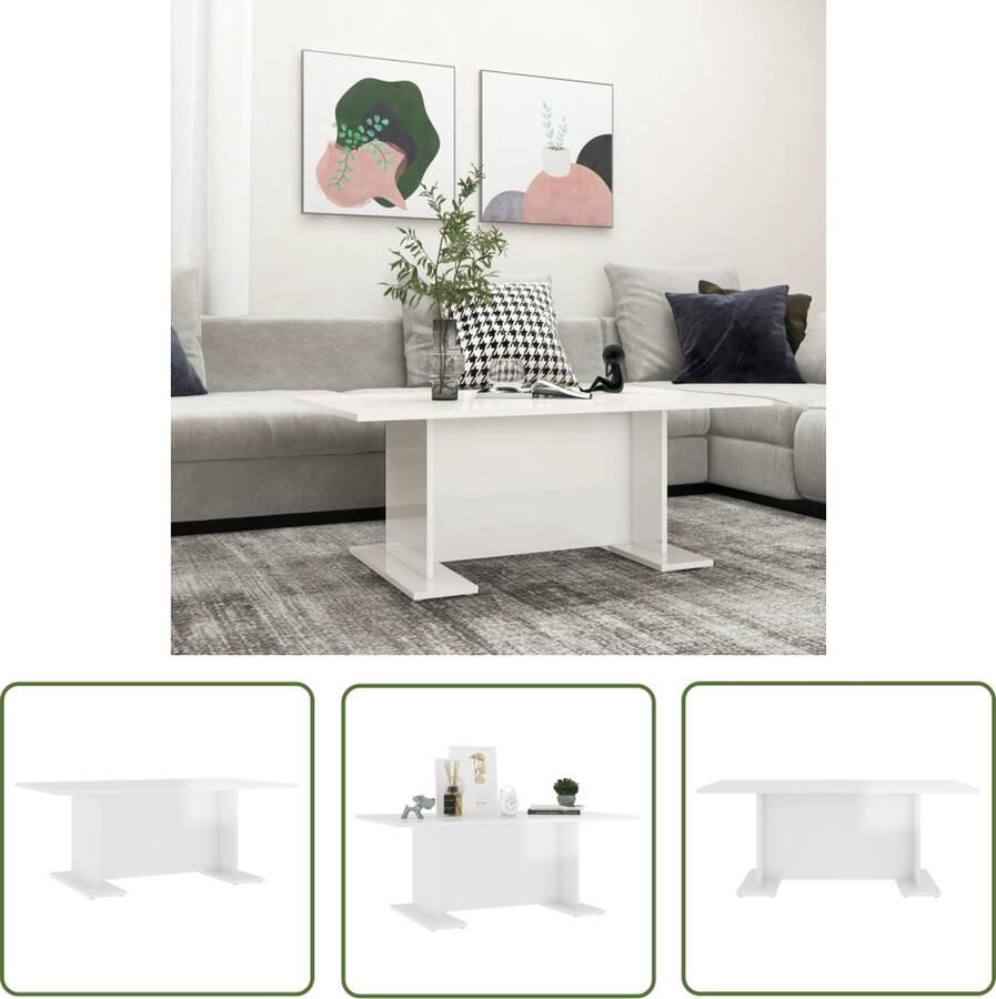 The Living Store Salontafel Hoogglans wit Spaanplaat 103.5 x 60 x 40 cm Montage vereist - Foto 2