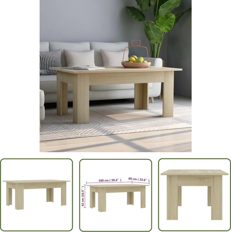 The Living Store Salontafel 100x60x42 cm bewerkt hout sonoma eikenkleurig Salontafel Houten Salontafel Salontafeltje Sonomaplank Bruine Salontafel - Foto 2