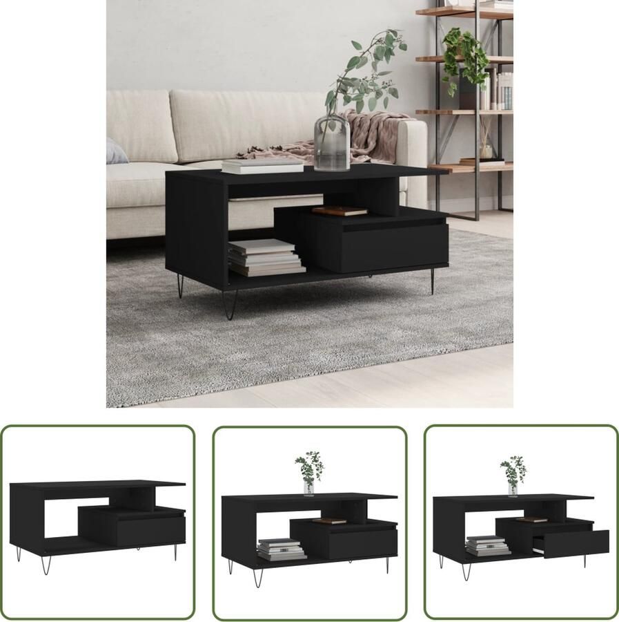 The Living Store Salontafel hout 130x70 cm elegant en duurzaam Salontafel Zwarte Salontafel Houten Salontafel Design Salontafel Bijzettafel - Foto 3