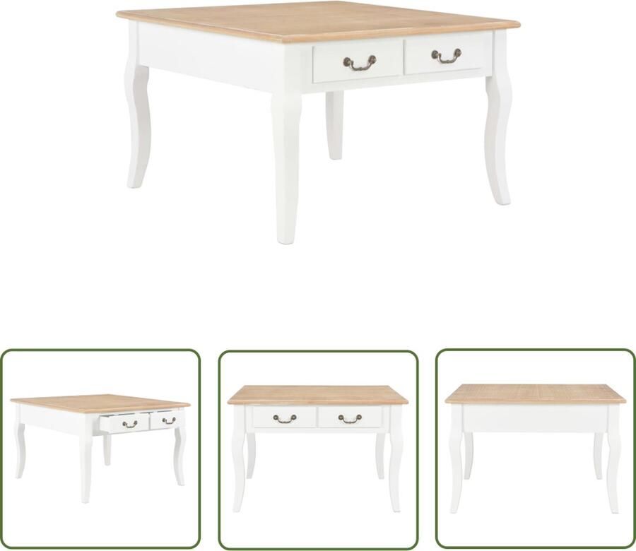 The Living Store Salontafel Hout Bruin Wit 80x80x50 cm Met lades Salontafel Houten Salontafel Koffietafel Salontafeltje Meubilair - Foto 2