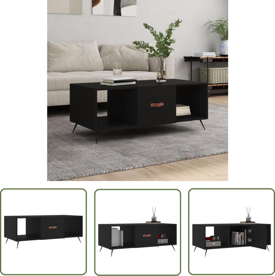 The Living Store Salontafel Hout en IJzer 102 x 50 x 40 cm Opbergruimte Zwarte Tafelblad Praktische deur Salontafel Houten Salontafel Zwarte Salontafel Met Opbergruimte Bijzettafel - Foto 2
