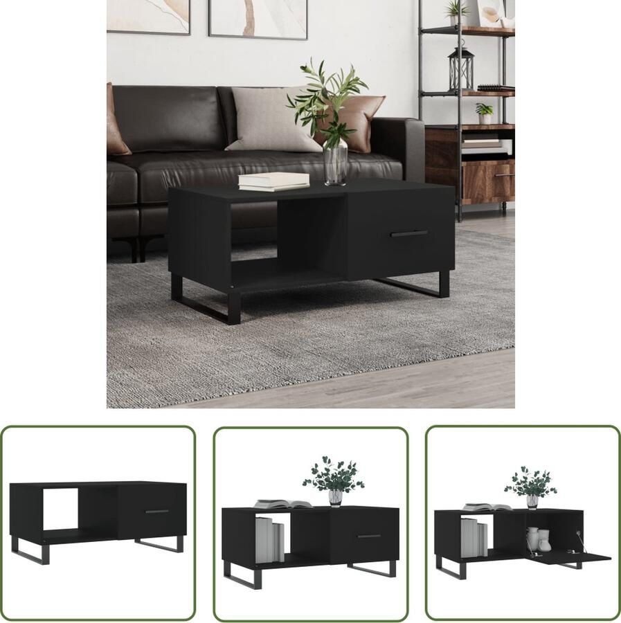 The Living Store Salontafel Hout en IJzer 90 x 50 x 40 cm Zwart Salontafel Houten Salontafel Salontafeltje Zwarte Salontafel Industrieel Tafeltje - Foto 2