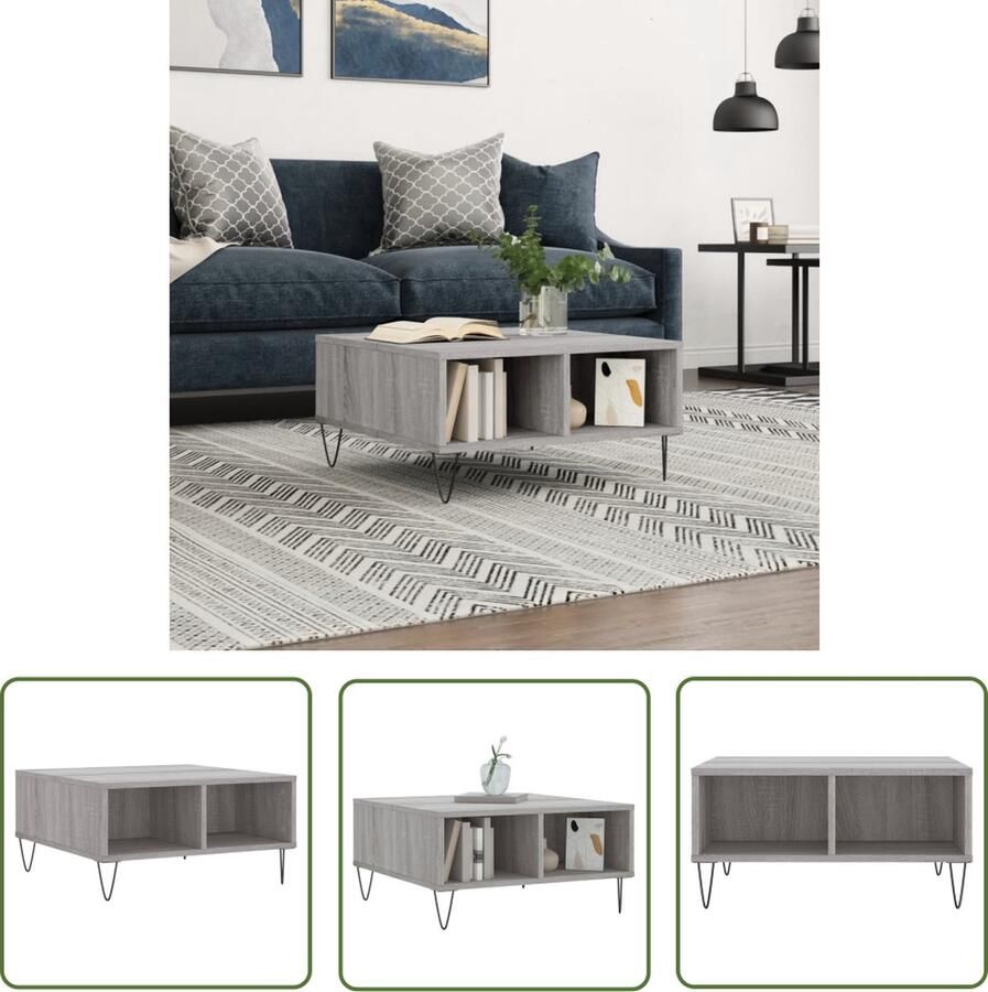 The Living Store Salontafel Hout en IJzer Grijs 60 x 60 x 30 cm Met opbergruimte
