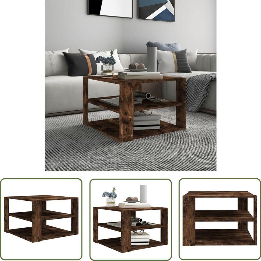The Living Store Salontafel Houten Salontafel 60 x 60 x 40 cm Gerookt Eiken