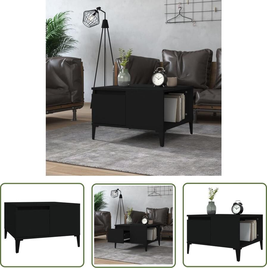 The Living Store Salontafel 55x55x36 5 cm bewerkt hout zwart Salontafel Houten Salontafel Zwarte Salontafel Bijzettafel Tv Tafeltje - Foto 3