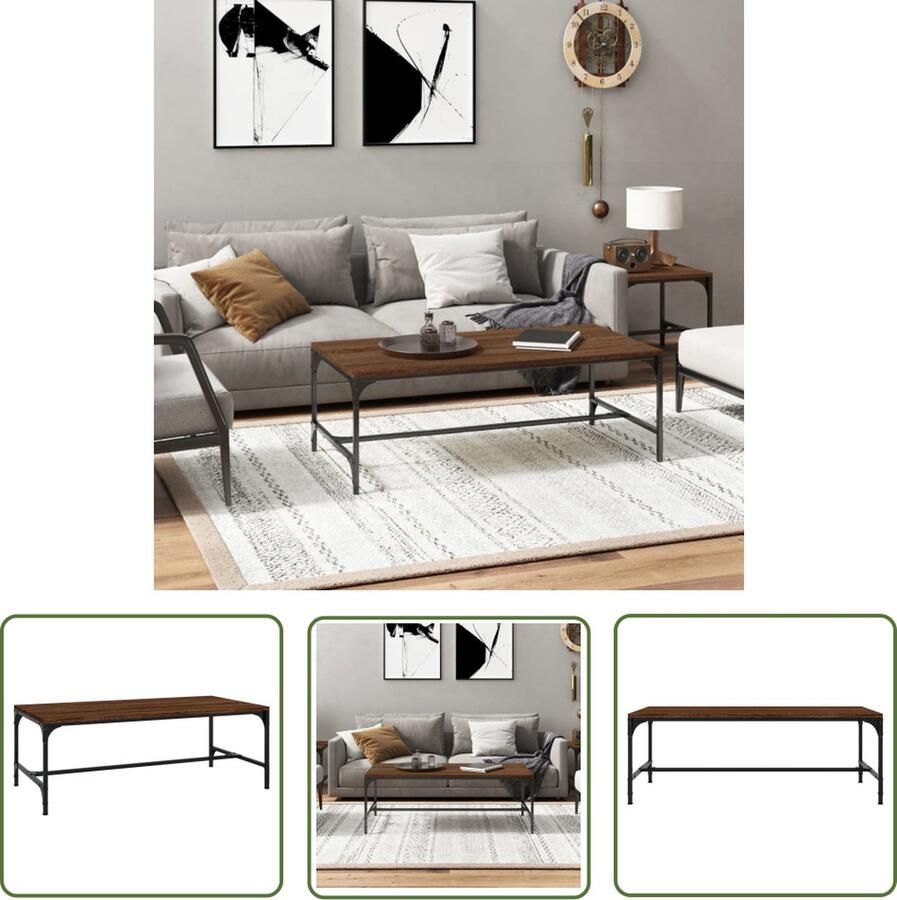 VidaXL The Living Store salontafel industriÃle bruineiken 80 x 50 x 35 cm bewerkt hout en staal - Foto 2