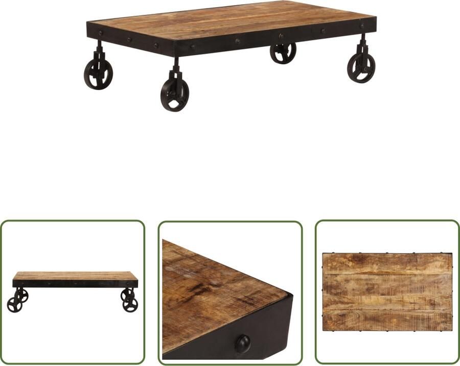 The Living Store Salontafel IndustriÃle Stijl 100 x 60 x 26 cm Massief Mangohout en Gepoedercoat Staal