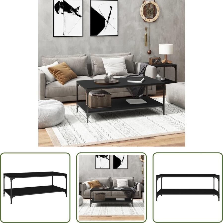 The Living Store Salontafel 100x50x40 cm bewerkt hout zwart eikenkleurig Salontafel Industriële Salontafel Houten Salontafel Zwarte Salontafel Bijzettafel - Foto 2