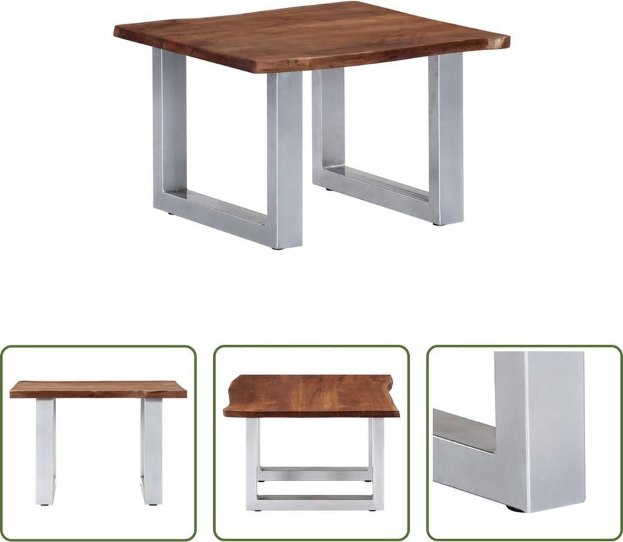 The Living Store Salontafel Industrieel 60 x 60 x 40 cm Bruin Zilver Massief Acaciahout Smeedijzer Salontafel Industrieel Acacia Hout Bruine Salontafel Zwarte Salontafel - Foto 2