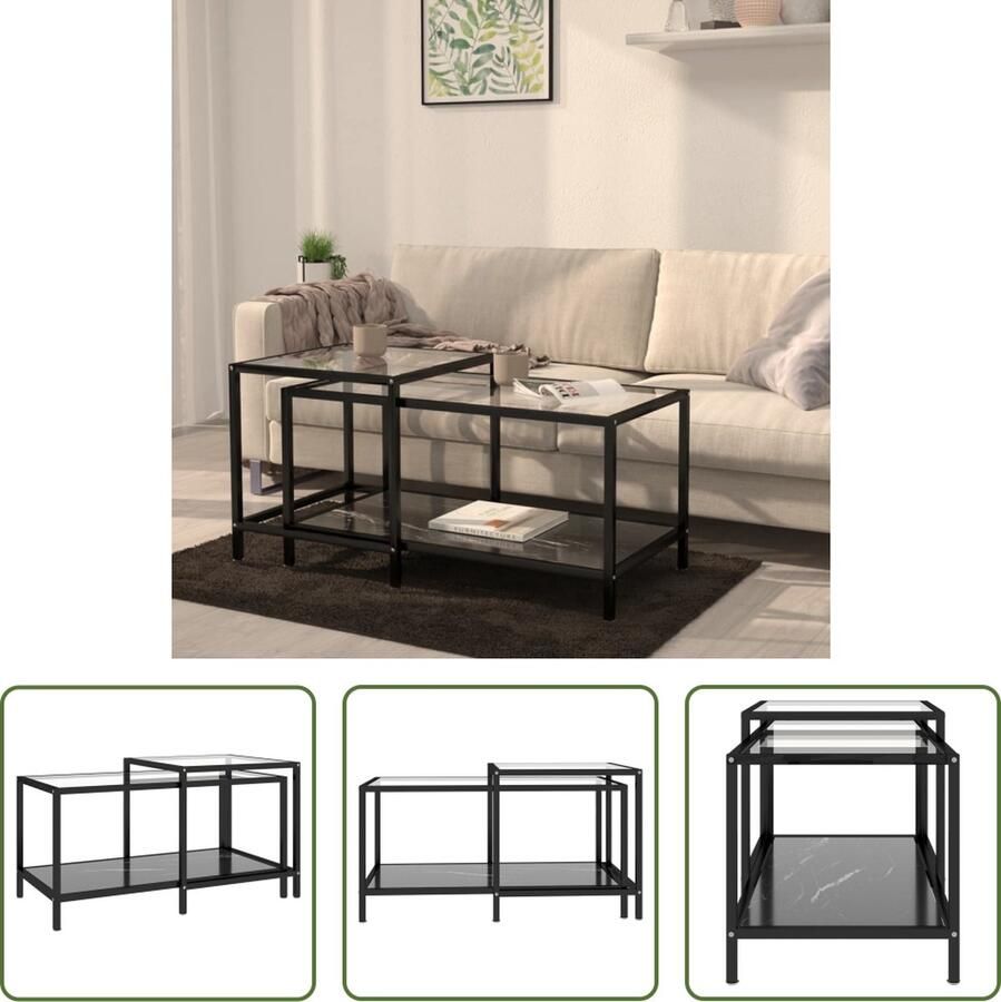 The Living Store Salontafel Industrieel Gehard Glas Gepoedercoat Staal 90x45x45cm 50x50x50cm Industriele Salontafel Salontafeltjes Bijzet Tafels Glazen Salontafel Metalen Salontafel - Foto 2