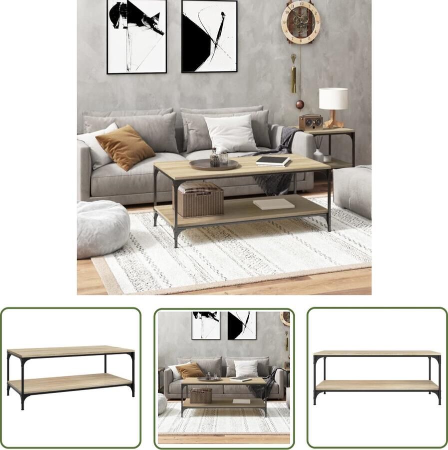 The Living Store Salontafel 80x50x40 cm bewerkt hout sonoma eikenkleurig Salontafel Industrieel Design Houten Salontafel Salontafeltje Bijzettafel - Foto 2