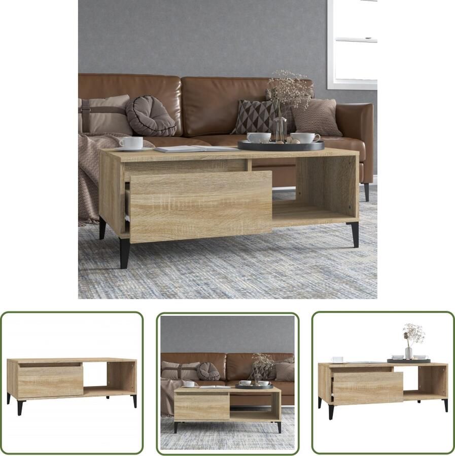 The Living Store Salontafel Industriële Stijl 90 x 50 x 36.5 cm Sonoma Eiken - Foto 2