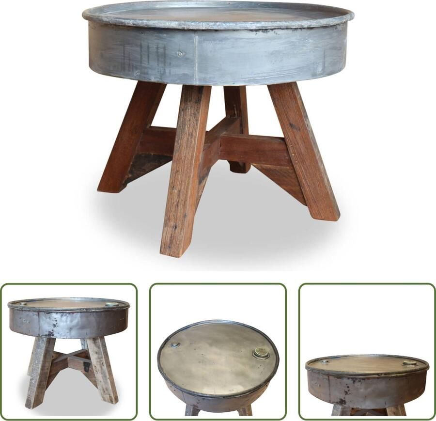 The Living Store Salontafel IndustriÃle Vintage Stijl Massief Gerecycled Hout 60 x 45 cm Salontafel Industrieel Vintage Houten Salontafel Gerecyclede Meubels - Foto 2