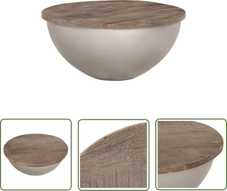 The Living Store Salontafel Komvormig Massief Mangohout en Staal 60 x 30 cm - Foto 2