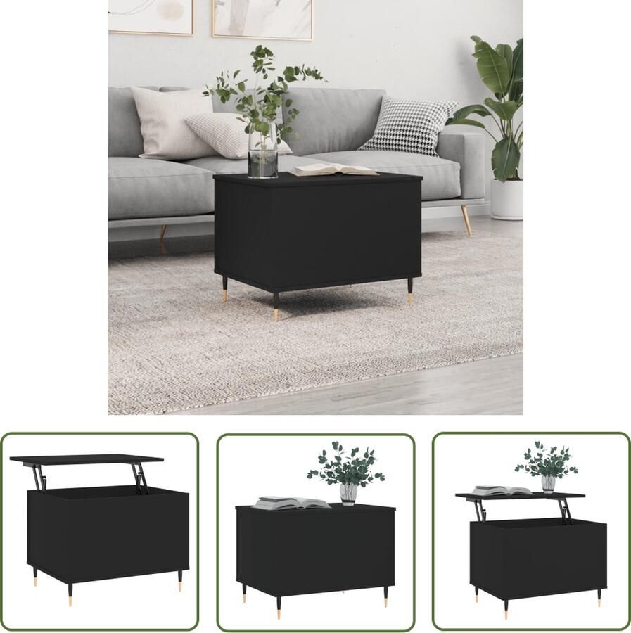 The Living Store salontafel Lift-top 60 x 44.5 x 45 cm Zwart bewerkt hout en metaal Salontafel Koffietafel Tv Tafellaar Houten Salontafel Zware Salontafel - Foto 2