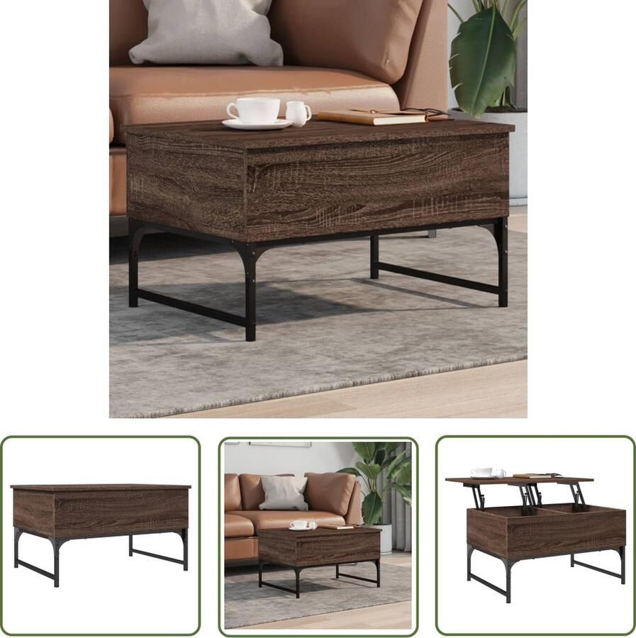 The Living Store Salontafel 70x50x40 cm bewerkt hout en metaal bruin eikenkleur Salontafel Lift Top Tafel Houten Salontafel Metalen Salontafel Bruine Eiken Meubilair - Foto 2