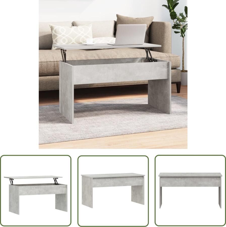 The Living Store Salontafel Lift-top Betongrijs 102x50.5x52.5 cm Bewerkt hout Salontafel Beton Grijs Houten Salontafel Lift Top Tafel Multifunctionele Tafel - Foto 2