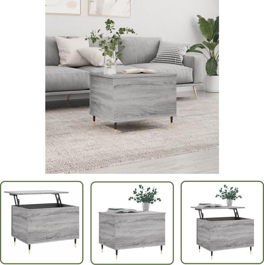 The Living Store Salontafel Lift-Top Bewerkt Hout 60x44.5x45cm Grijs Sonoma Eiken