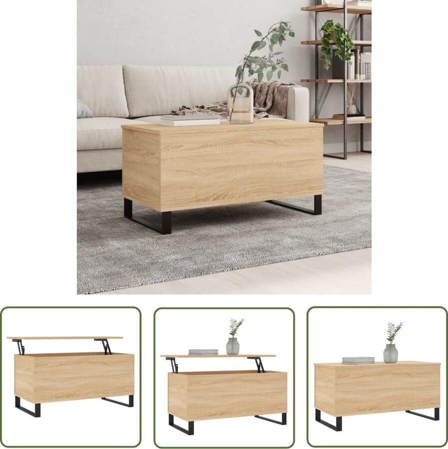 The Living Store Salontafel Lift-Top Bewerkt hout Sonoma Eiken 90x44.5x45cm Salontafel Met Lade Houten Salontafel Eiken Salontafel Lierft-top Salontafel - Foto 3