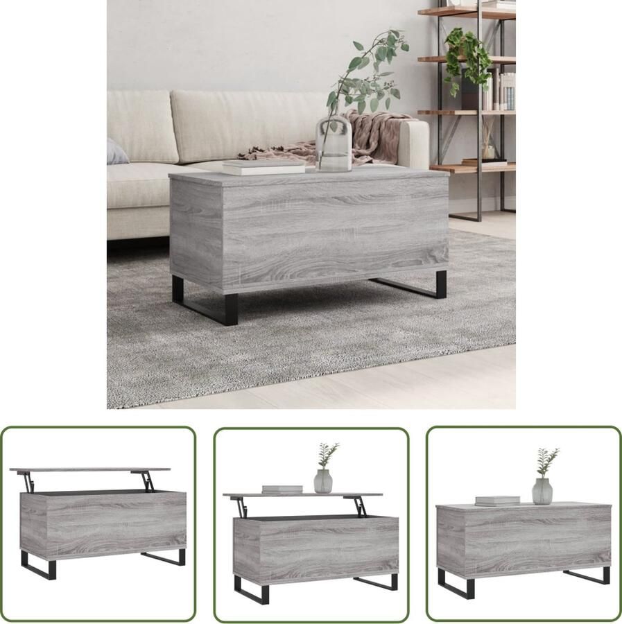 The Living Store Salontafel Lift-top design Duurzaam bewerkt hout Ruime opbergruimte Metalen poten Grijs 90 x 44.5 x 45 cm Salontafel Lift Top Tafel Houten Salontafel Grijze Salontafel Multifunctionele Tafel - Foto 3