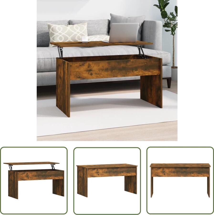 The Living Store Salontafel Lift-top Gerookt Eiken 102 x 50.5 x 52.5 cm Bewerkt Hout - Foto 2