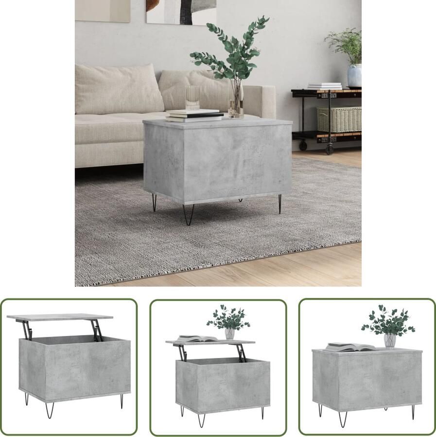 The Living Store Salontafel Lift-top Hout Ruime opbergruimte Metalen poten Salontafel Lift Top Tafel Houten Salontafel Grijze Salontafel Multifunctionele Tafel - Foto 2